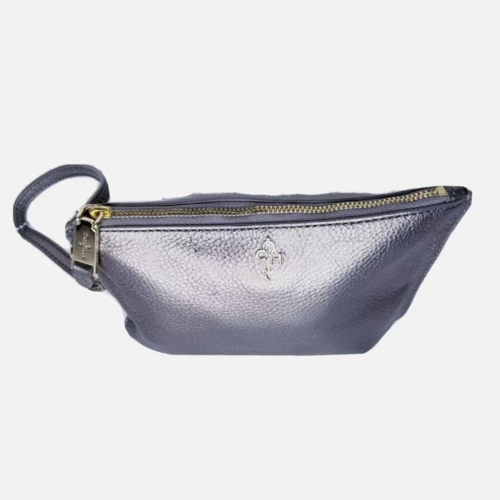 Cole Haan Genuine Leather Wristlet Small Clutch Metallic Gray